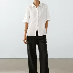 🤍 Chemisier Blanc à Manches Courtes – Massimo Dutti ✨