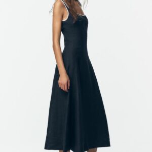 Robe midi  Lin & détails contrastés