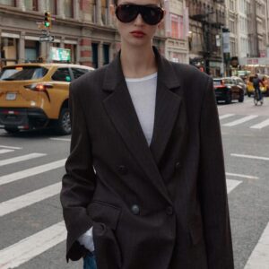 Veste Oversize à Boutonnage Croisé et Rayures